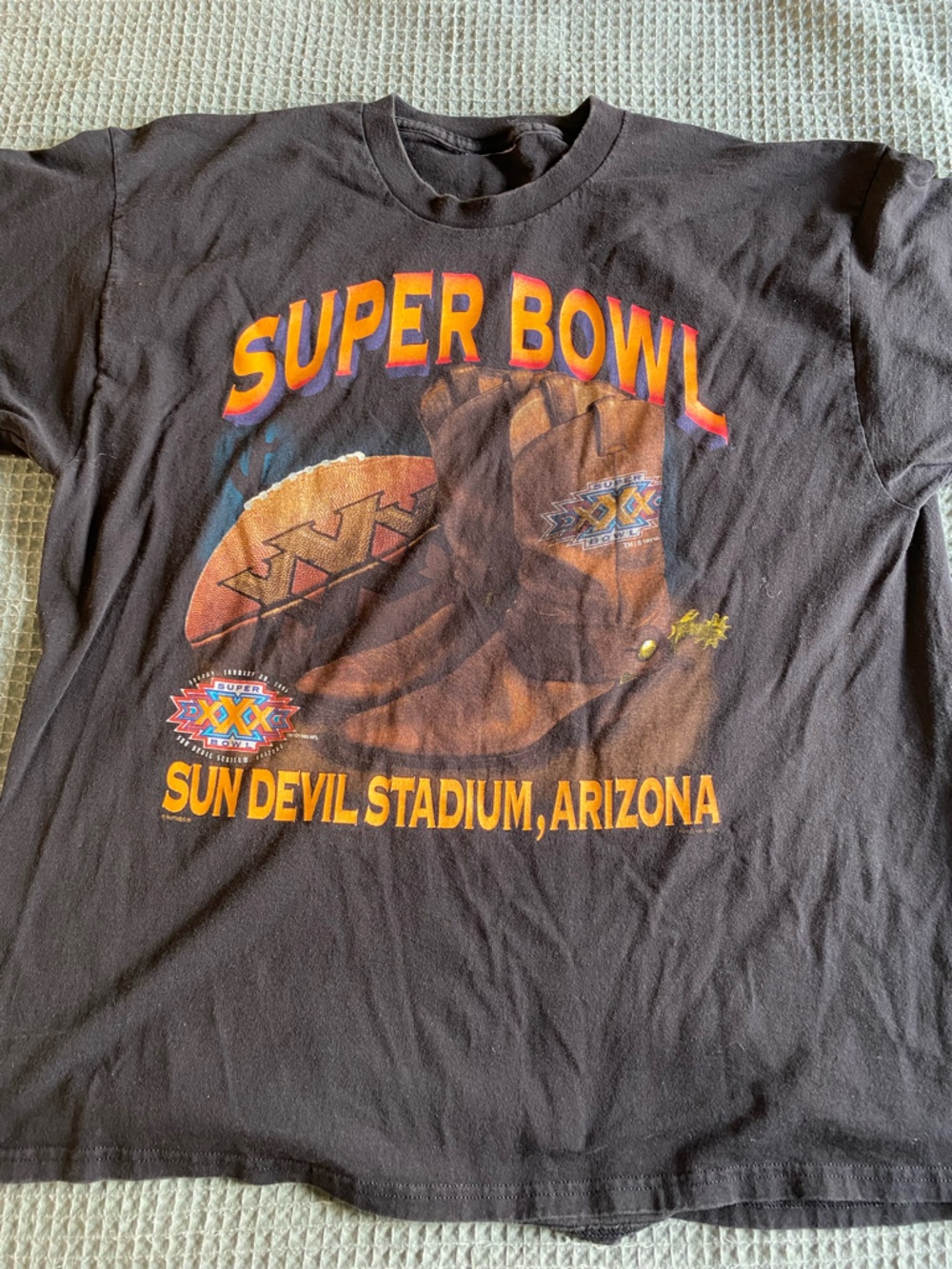 Vintage Super Bowl Graphic Tee - Black with Orange & Red Print
